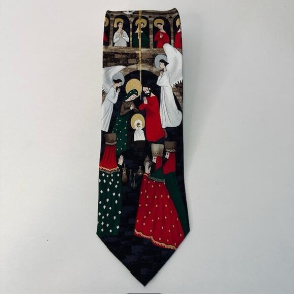 Hallmark Holiday Traditions Men's Neck Tie, Nativity Scene, Black/Red/Green 60" - Picture 11 of 11